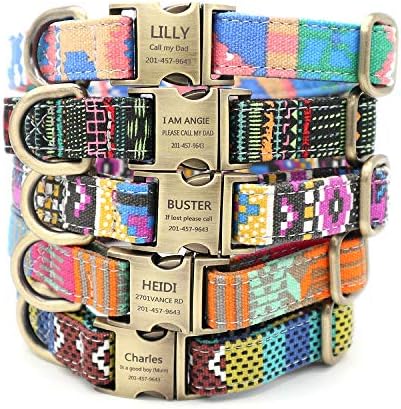 Customized Nylon Dog Collar, Personalized Dog Collar Engraved with Name and Phone Number,Adjustable ID Dog Collar with Quick-Release Buckle-(Strips-Pink,S)