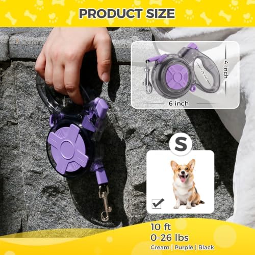 10 ft Retractable Dog Leash, Transparent Design, Up to 26 lbs