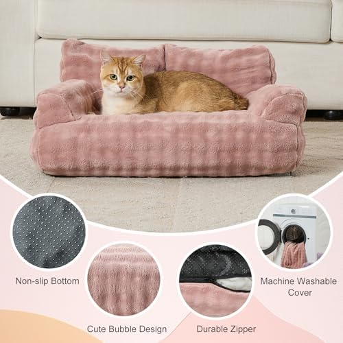 Cat Couch Bed, Cute Pet Sofa for Indoor Cats, 26"x15", Dusty Pink