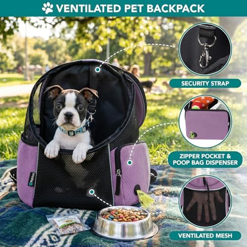 PetAmi Dog Carrier Backpack, Hands Free Front Pet Carrier, 10 lbs, Purple
