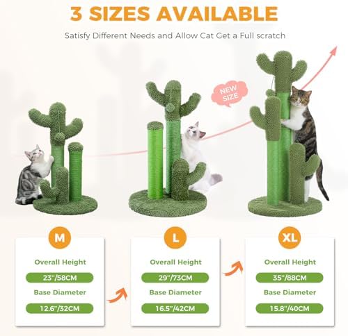 PAWZ Road 35” Cat Scratching Post Cactus Cat Scratcher with Toy Ball
