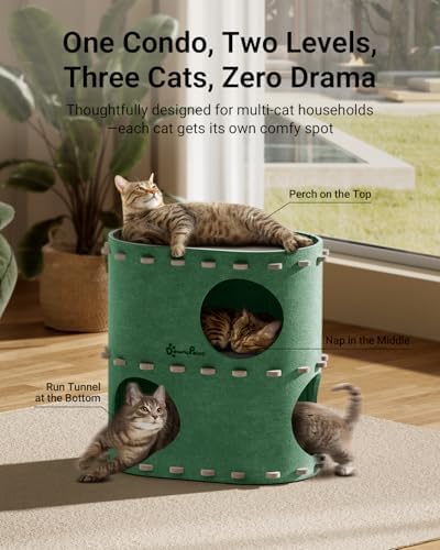 DownyPaws Cat House for Indoor Cats, 2-Storey Cat Bed Cave, Forest