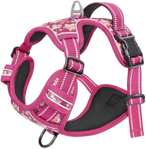HEELE Large Dog Harness, Reflective, No Pull No Choke, Flower Rose, XL