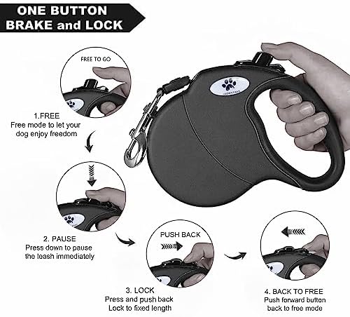 16 ft Retractable Dog Leash for Large Dogs up to 44 lbs,Tangle-Free Nylon Tape,Black Dan M
