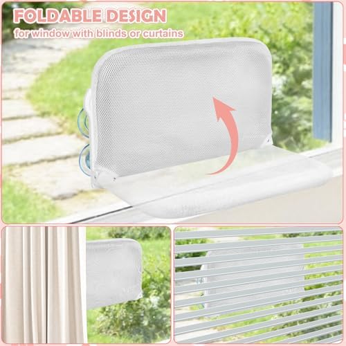 2 Pack Cat Window Perch,Cat Window Hammock Cordless Foldable Window Bed with 4 Large Strong Suction Cup,Reversible Cushion Cover,Metal Frame Easy to Adjust Window Seat Holds up to 40lbs(White