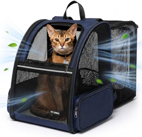 Cat Backpack，Expandable Cat Carrier Backpack, Dog Backpack Carrier and Pet Carrier Backpack, Suitable for Cats, Dogs Kitten or Small Dogs, Travel Friendly Puppy Cats Bag (Blue)