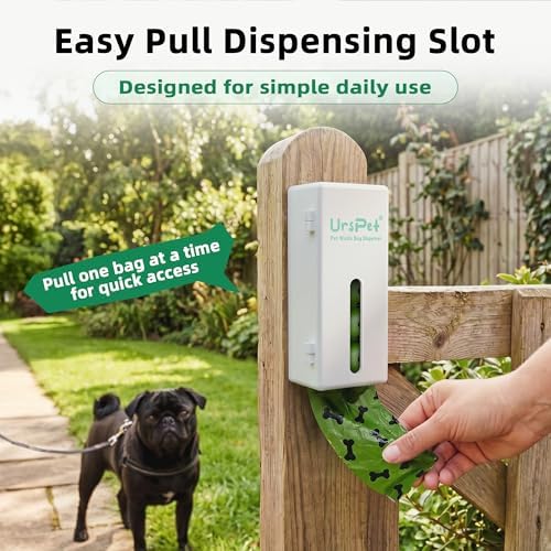 URSPET Dog Poop Bag Dispenser with 4 Rolls, Wall Mount Pet Waste Holder