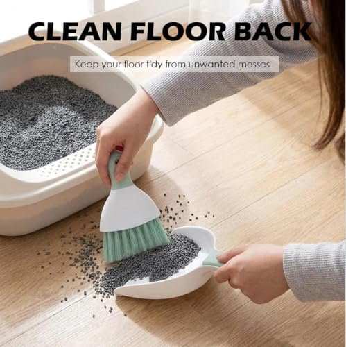 5-in-1 Heavy-Duty Full Metal Cat Litter Scoop with Holder, Cats Litter Scooper Includes Litter Bags, Handy Small Broom&Dustpan Set, Quick Sift, Easy to Clean