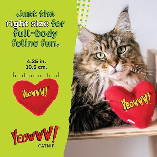 Yeowww! Catnip Hearrrt Attack Catnip Heart Cat Toy - 4 in toy for cats - 100% Stuffed with Premium Organically Grown, Made in USA