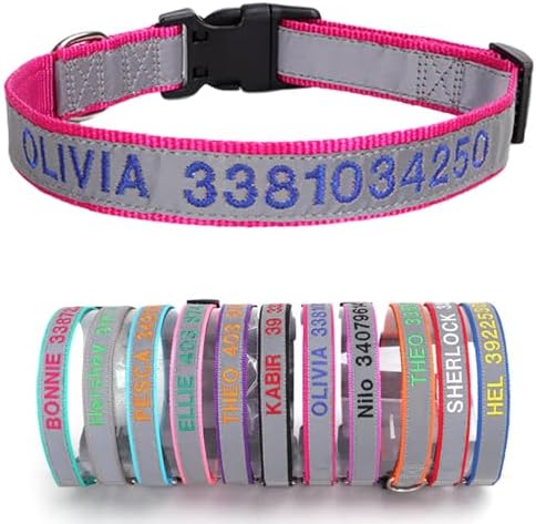 Reflective Personalized Dog Collar Custom Embroidered with Pet Name and Phone Number 4 Adjustable Sizes with Quick Release Buckle for Boy Girl Small Medium Large Dogs
