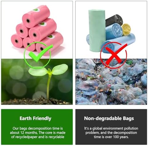 WDFAACK Pink Dog Poo Bags Lavender scent with Dispenser - 300 Large Poop Bags, Extra Thicken Strong Corn Starch Blended Leak Proof Poop Waste Bag for Dogs