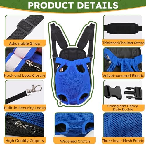 Pet Carrier Backpack, Hands-Free Adjustable Dog Front Carrier Legs Out & Easy-Fit Dog Backpack Carrier for Hiking Camping Traveling Cycling for Small Dogs and Rabbits (Large, Blue)