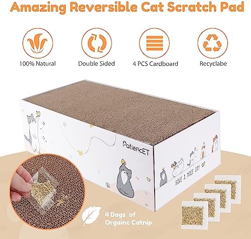 PatiencET Cat Scratch Pad with Box, 4 Pack Cardboard Scratcher Lounge Bed
