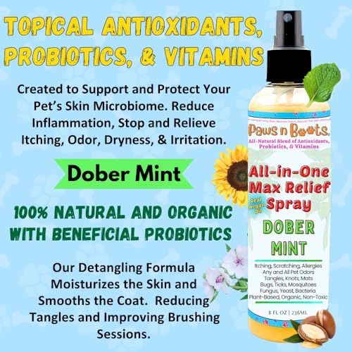 All-in-One Max Relief Spray - 100% Natural, Organic, & Plant-Based. Dry Shampoo, Deodorize, Detangle, Repel. Fast Relief Itching & Inflammation. Safe to Use on All Surfaces & Pets. Tear-Free. Mint