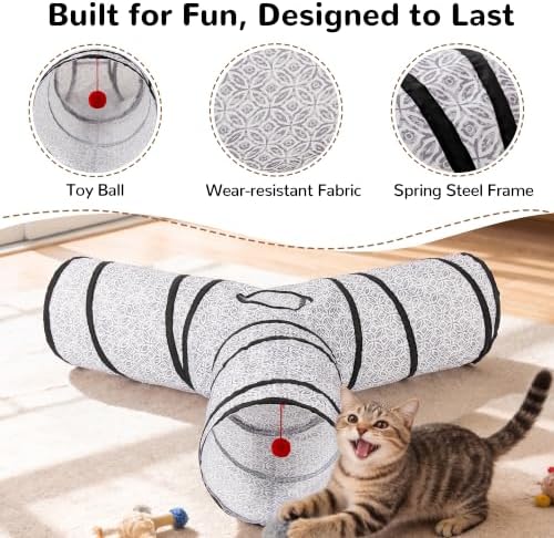 Tempcore Cat Tunnel, 3-Way Collapsible Toy, Large Size Grey Coin