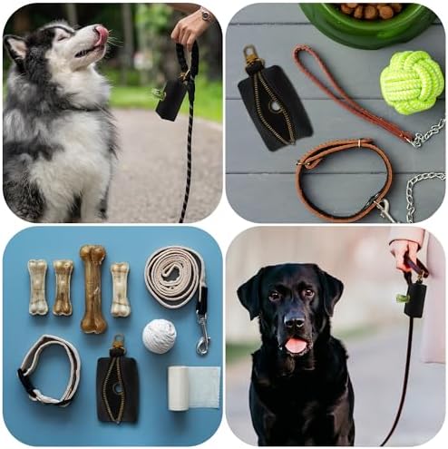 HIFA Genuine Leather Dog Leash Holder, Holder for Leashes - Soft Touch Rustic Brown Leather, Metal Clips and Easy Access to Pet Waste Dispenser- Dispenser for Outdoor Puppy Walking