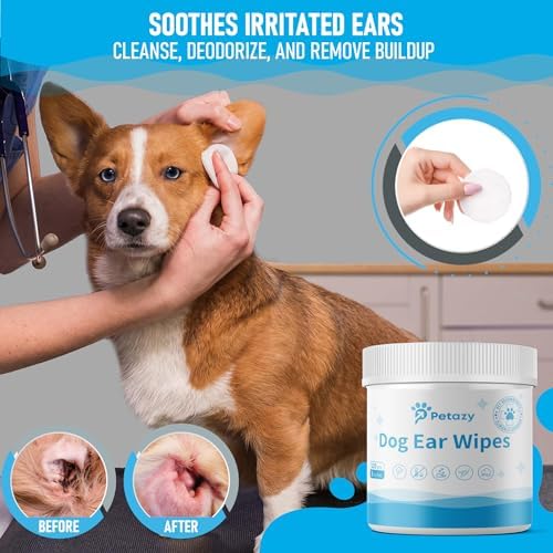 Petazy Dog Ear Wipes for Dog Yeast Wax Itch and Odor | Unscented Dog Ear Cleaner for Dogs | Natural Cleaning Puppy Ear Wipes | Soothing Ear Wipes for Pets Cat | Natural Ingredients | 120 XL Pcs