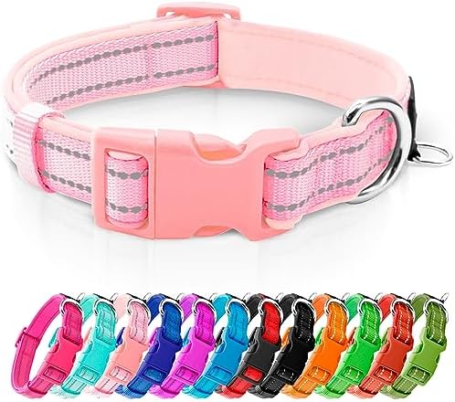 azuza Reflective Dog Collar, Neoprene Padded Small Dog Collar, Pink, S