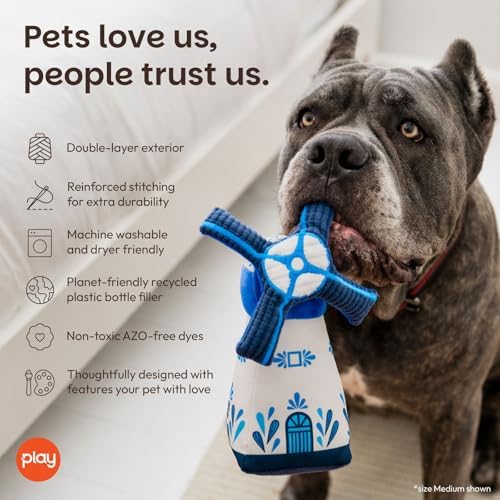 P.L.A.Y. PET LIFESTYLE AND YOU P.L.A.Y. Cute Plush Dog Toys - Totally Touristy Landmark Themed Durable Squeaker Chew Toy, Great for Puppies Dogs - Machine Washable (Dutch Windmill, Medium)
