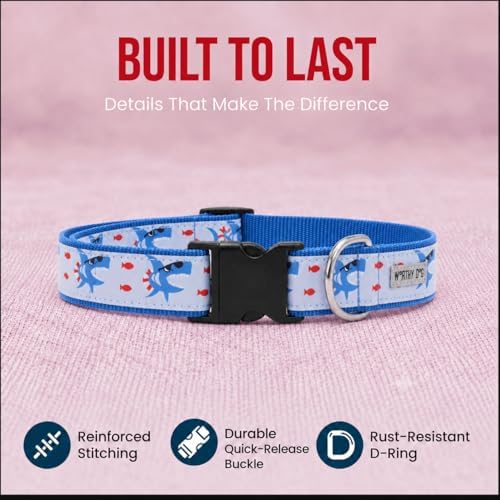 THE WORTHY DOG Summer Print, Adjustable Dog Collar,Medium Dogs, Sharkuterie