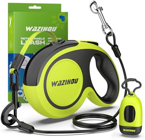 Upgraded Retractable Dog Leash 16.4ft' - Heavy Duty Reflective Retractable Leash with Anti-Slip Soft Grip - Detachable Poop Bag and Chew Proof Cable Included Small Medium Large Dogs up to 66 lbs
