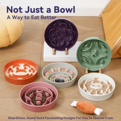 Ceramic Slow Feeder Dog Bowl, 1.8 Cups Anti -Slip Slow Feeding Bowl to Slow Down Eating, 8.2 Inch Dog Food Dish for Medium to Large Breeds, Pink