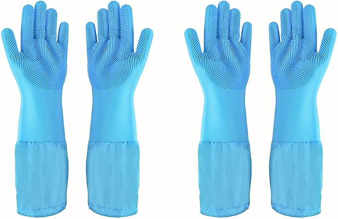 Pet Grooming Gloves Pet Hair Remover Cat, Dog Washing Gloves Silicone Heat Resistant Cleaning Gloves with High-Density Teeth Grooming Gloves for Dogs, Cats, Horses, Rabbits (2 Pairs - Blue)