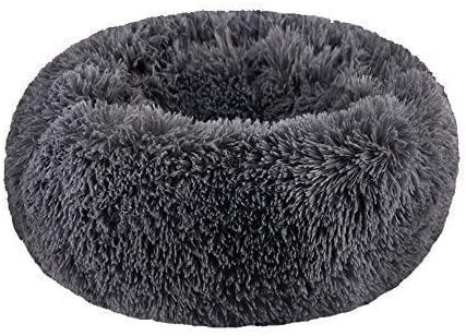 Modern Soft Plush Round Pet Bed for Cats or Small Dogs, Mini Medium Sized Dog Cat Bed Self Warming Autumn Winter Indoor Snooze Sleeping Cozy Kitty Teddy Kennel (20''D x 8'' H, Dark Grey)