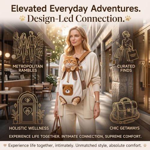 Cute Bear Design Front Pet Carrier Backpack, Adjustable Breathable Front Facing Pet Carrier for Small Dogs and Cats, Hands-Free Legs Out Puppy Chest Bag for Outdoor Hiking & Bike Riding，Medium
