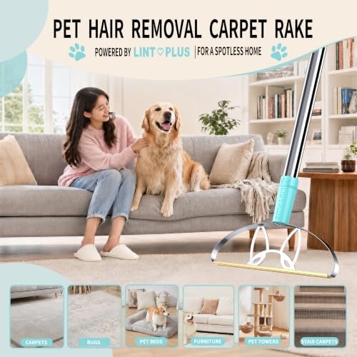 63‘’Ultra Long Heavy Duty Carpet Rake - Efficient Pet Hair Remover for Carpets, Rugs & Furniture, Deep Cleaning Carpet Scraper, Durable Home Use Tool by LINTPLUS