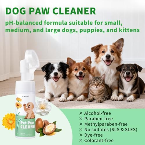 Dog Paw Cleaner Foam with Silicone Brush, No-Rinse Paw Washer for Muddy Paws, Dirt & Odor Removal After Walks, Moisturizing Paw Care for Dogs & Puppies, Gentle pH-Balanced Formula, 5.07 oz