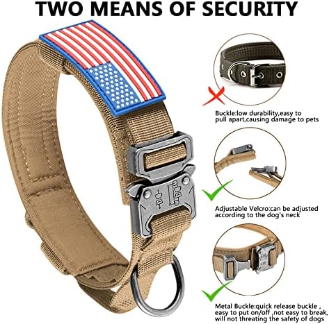 DAGANXI Tactical Dog Collar, Adjustable Military Training Nylon Dog Collar with Control Handle and Heavy Metal Buckle for Medium and Large Dogs, with Patches and Airtags Case (XXL, Brown)