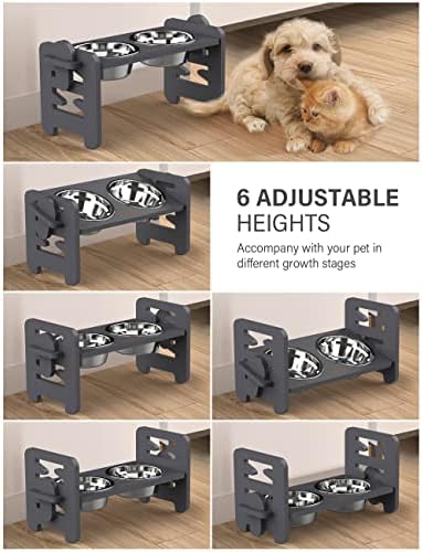 Vantic Elevated Dog Bowls, Raised Dog Bowl Stand Adjustable Small, Gray