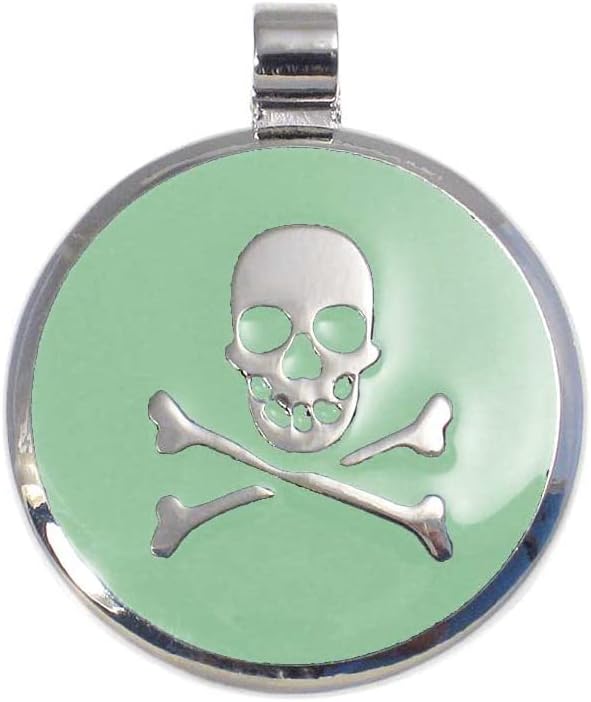 LuckyPet Pet ID Tag - Skull & Crossbones Jewelry Tag - Dog Tags & Cat Tags - Custom Engraved on Back Side - Size: Large, Color:Mint