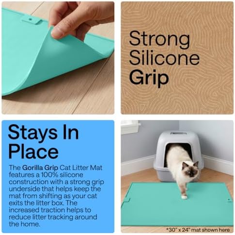 GORILLA GRIP Cat Litter Box Mat, Easy Clean Silicone Mats, 30x24 Turquoise