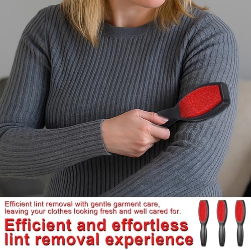 3 Pack Lint Brushes for Clothes, Double-Sided Lint Remover Brush, Reusable Pet Hair Remover, Sheet and Carpet Cleaning Brush for Clothes Sheet Carpet Furniture Fabric