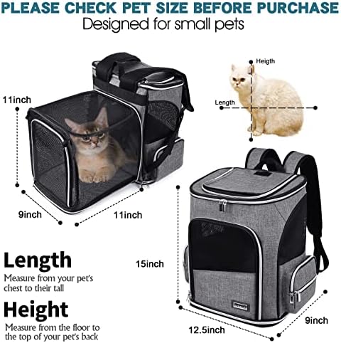 BAGLHER Expandable Pet Carrier Backpack，Pet Backpack for Small Cats Puppies Dogs Bunny, Airline-Approved Ventilate Backpack for Travel, Hiking and Outdoor Use. Grey