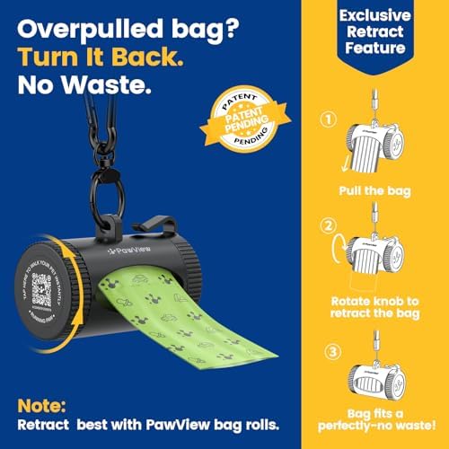 Dog Poop Bags Rolls with Retractable Poop Bag Holder, Leak Proof and Extra Thick Lavender Pet Waste Bags, 1 Dispenser and 105 Bags for Doggy Walking & Cat Litter
