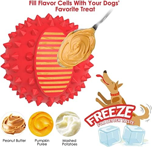 petizer 3" Squeaky Dog Balls for Aggressive Chewers, Durable Interactive Spiky Ball for Teething, Indestructible Rubber Dog Chew Toys, Tough Pet Toys for Small, Medium & Large Breeds, Red