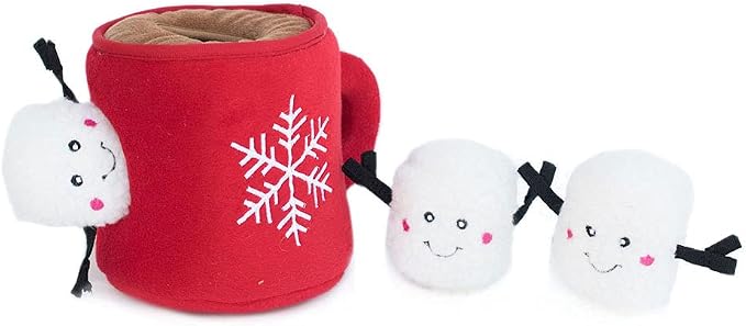 ZippyPaws Burrow - Interactive Dog & Puppy Toys for Boredom, Stimulating Pet Products to Keep Them Busy, Hide & Seek Plush Puzzle, Enrichment Squeaky Toy for Small & Medium Dogs - Hot Cocoa