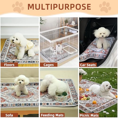 Mihachi Washable Pee Pads for Dogs, Super Absorbent Waterproof and Leak-Proof Reusable Puppy Potty Training Pads, Non-Slip Whelping Pee Pads Pet Mat for Floor,Playpen,Crate,Couch, Brown/Multi,24"x36"