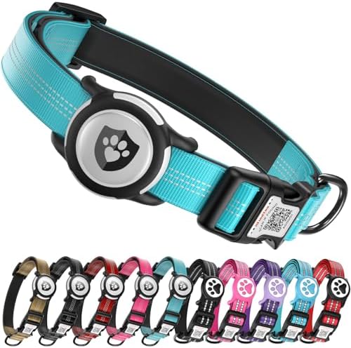 Waterproof AirTag Dog Collar with QR Code Dog Tag, Blue XS
