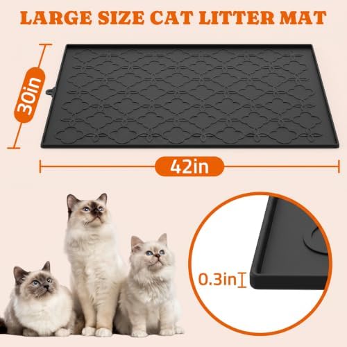 Pawtners Cat Litter Mat Extra Large 42" X 30", Easy to Clean, Black, 1 Pack