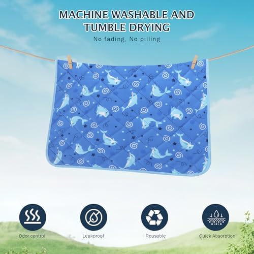IEUUMLER Washable Pee Pads for Dogs, 1 Pack Non-Slip & Waterproof Pack Whelping Pad, Reusable Washable Puppy Potty Training Pad with Fast Absorbent for Playpen EU007 (Dolphin, 63"X63"-1pcs)
