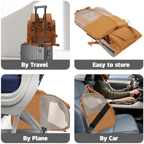 Cat Carrier Backpack, Airline Approved Expandable Pet Carrier, Breathable Mesh Backpack for Small Dogs & Medium Cats Hiking Camping Travel (Brown)