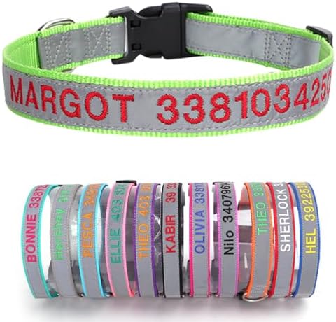 Reflective Personalized Dog Collar Custom Embroidered with Pet Name and Phone Number 4 Adjustable Sizes with Quick Release Buckle for Boy Girl Small Medium Large Dogs