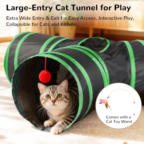 Tempcore Cat Tunnel, 3-Way Collapsible Toy, Large Size Black & Green