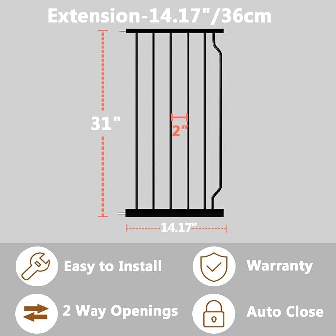 Fairy Baby Safety Gate 14.17 inch Extension for Extra Wide Baby Gate Dog gate Pressure Mounted Walk Through Pet Gate Black
