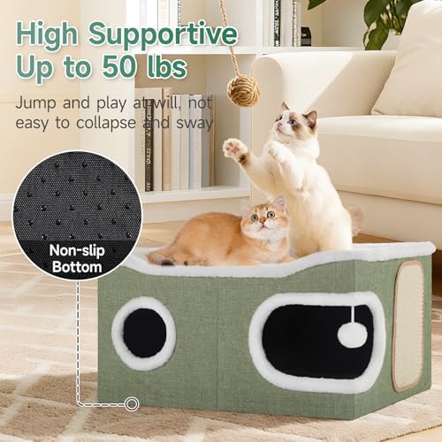 Shikha Extra Large Cat House Bed for Multi Cats with Scratch Pad Green