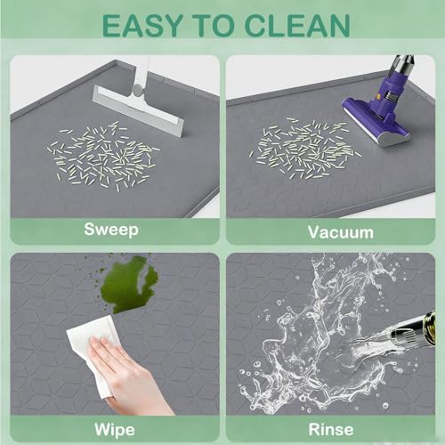 SORKUT Cat Litter Mat 34x22 Inch, Large Silicone Litter Box Mat for Floor Protection, Waterproof & Non-Slip, Soft for Cat Paws, Easy to Clean, Leak-Proof Edge, Gray